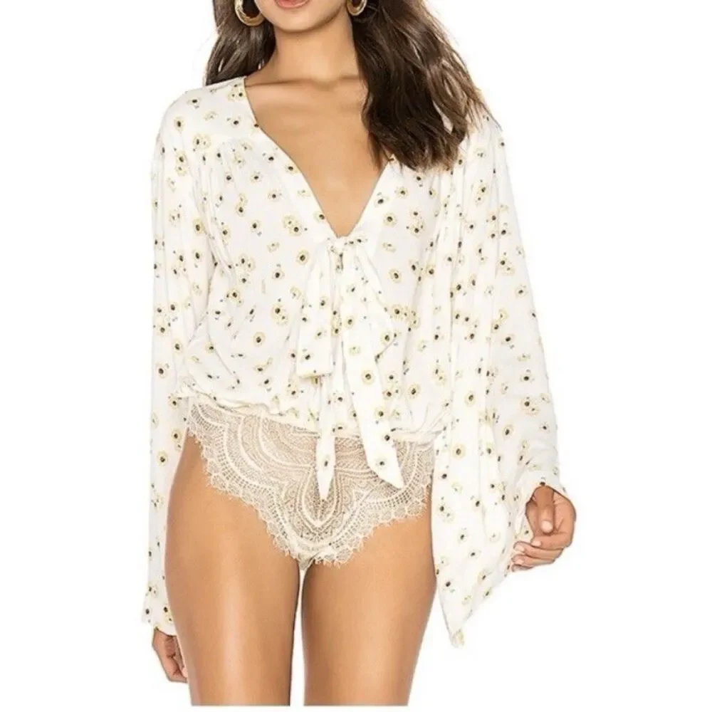 Intimately Free People Forties Feels Bodysuit Ivory Cream Floral Size Small